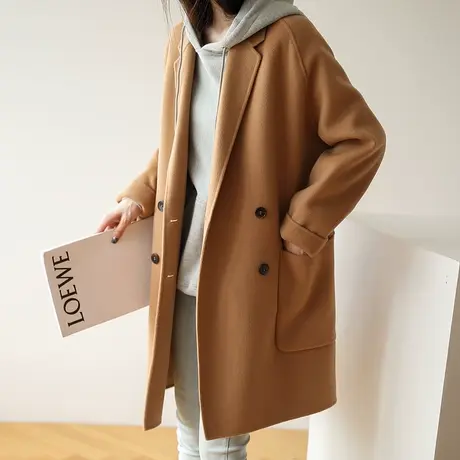 【反季清仓仅299元】西装领双面呢大衣女中长款小个子呢子外套女图片