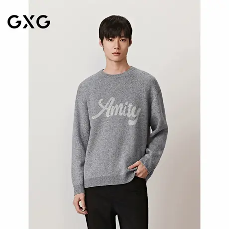 GXG男装 花纱休闲毛衣字母印花针织衫通勤外穿毛衫 2025秋季新品商品大图