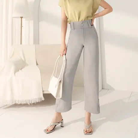 桔熊春季通勤长裤子女不易皱修身裤管开衩高腰直筒裤大码BA7020图片