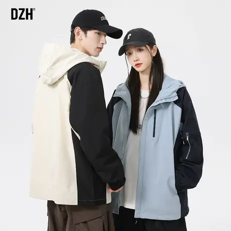 情侣冲锋衣外套男春秋款2023新款拼接连帽上衣男士秋装情侣装夹克商品大图