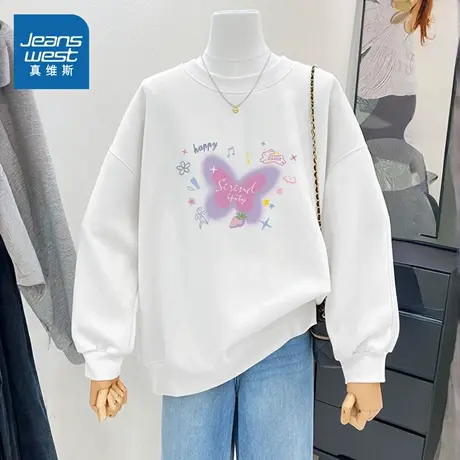 NOB真维斯圆领无帽卫衣女2025新款秋季青少年超好看宽松上衣外套商品大图