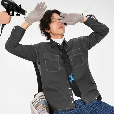 雅戈尔奥莱 GY男装衬衫秋冬时尚印花明线设计休闲长袖衬衫商品大图