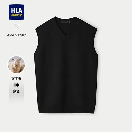 HLA/海澜之家轻商务含羊毛微弹针织背心25秋季新款黑色V领毛衣男商品大图