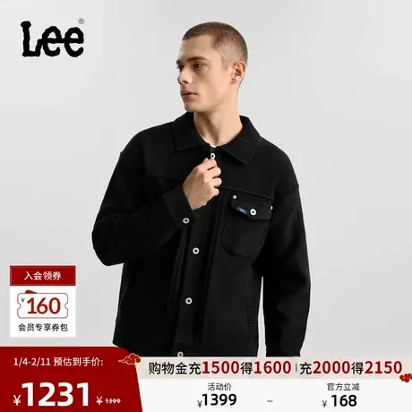 Lee商场同款25秋冬新品舒适版翻领101+小Logo织标黑色男毛衣开衫图片