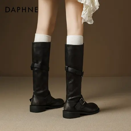 达芙妮黑色厚底长筒靴女靴2025秋冬新款美拉德不过膝显瘦骑士靴子商品大图