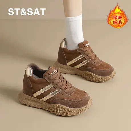 St&Sat/星期六厚底加绒德训鞋女秋冬复古阿甘鞋内增高休闲运动鞋商品大图