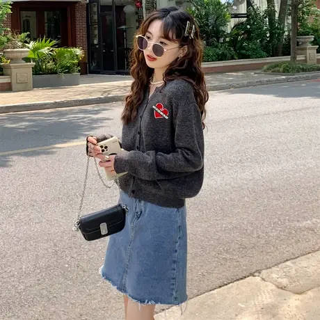 唐狮秋冬季针织开衫女精致刺绣秋季外套高级感百搭显瘦毛衣tu商品大图