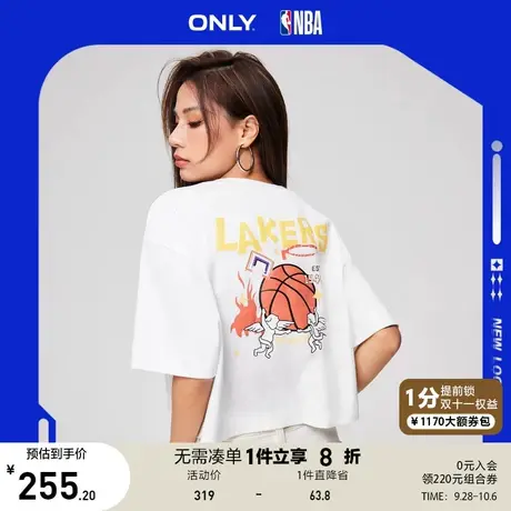 【买5免1】ONLY奥莱2023秋季新款NBA联名款潮酷圆领落肩宽松T恤女图片