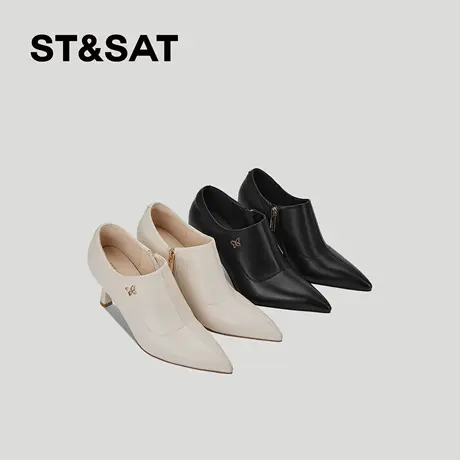 星期六细跟女鞋2026春季新款尖头软羊皮高跟鞋侧拉链显瘦性感单鞋商品大图