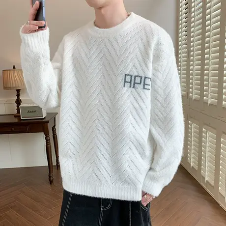 秋冬新款针织衫男装加厚保暖线衣服百搭青少年冬天内搭中性风毛衣图片