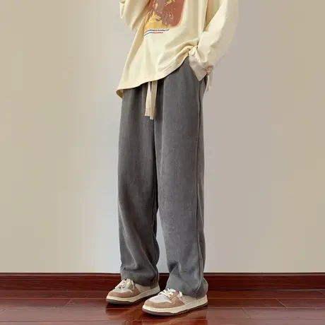 男生直筒裤长裤垂感宽松休闲潮流抽绳运动裤百搭阔腿裤秋季裤子男商品大图