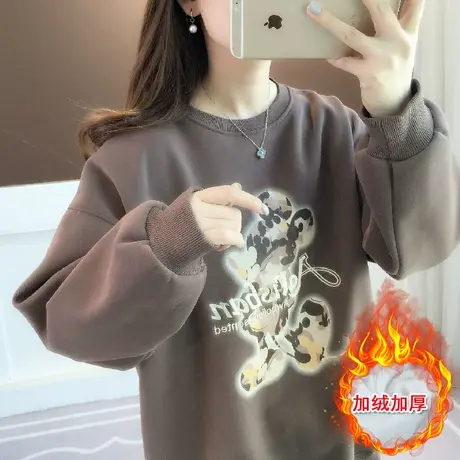 圆领宽松中长款加绒加厚卫衣女秋冬款2023新款爆款洋气上衣外套商品大图