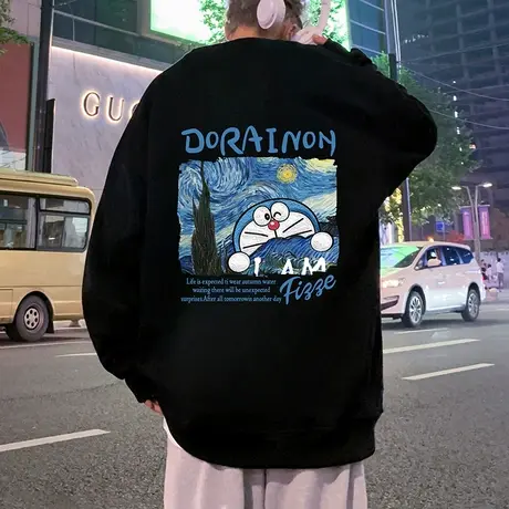 多啦A梦卫衣男2023新款秋冬季美式潮流长袖港风宽松男生圆领套头图片