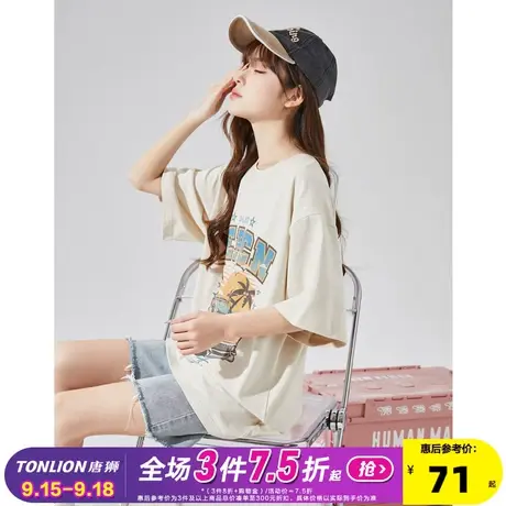 [YEP联名]短袖T恤女美式复古唐狮夏新款2023chic休闲半袖体恤潮x图片