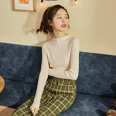 唐狮秋冬季新款基础打底衫女内搭毛衣半高领长袖针织衫上衣黑白色图片