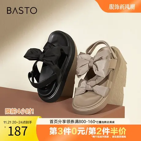 百思图奥莱2023夏季新款时髦潮流蝴蝶结厚底女凉鞋ZBP17BL3图片