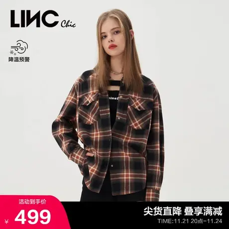 LINCCHIC金羽杰衬衫女新款朋克学院感格纹衬衫外套女S231SH065Y商品大图