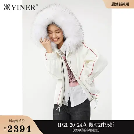 YINER音儿线上专选女装冬季短款貉子毛领派克服皮草商品大图