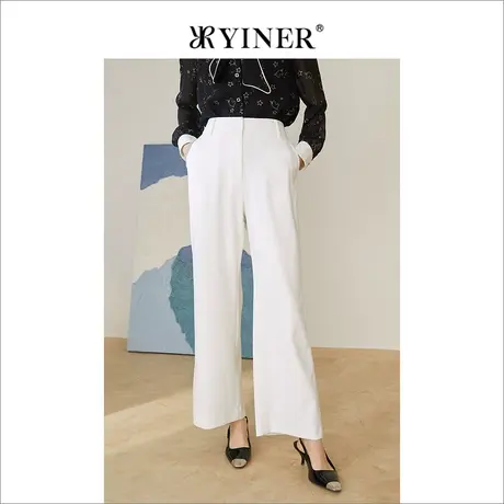 【醋酸系列】YINER音儿女装2022春高腰微喇三醋酸休闲裤商品大图