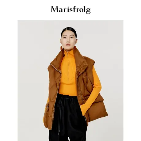 【逐光之旅】玛丝菲尔秋蜜糖棕菱形绗缝白鹅羽绒马甲商品大图