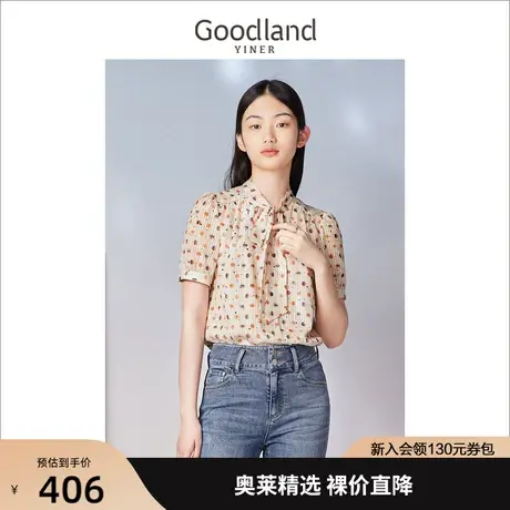 音儿美地女装2023夏季新款法式系带领雪纺衫优雅泡泡袖上衣图片