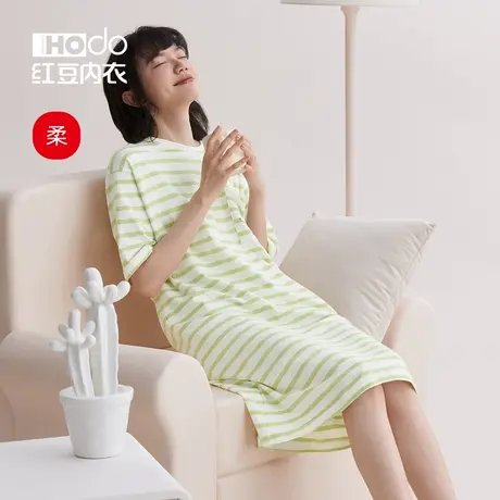 红豆女士睡裙薄款春夏海军风休闲短袖居家2023年新款可外穿睡衣女商品大图