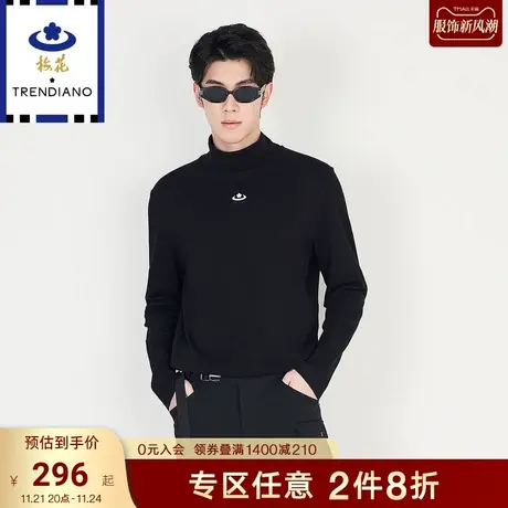 TRENDIANO官方男装冬季新款梅花印花长袖T恤男士商品大图