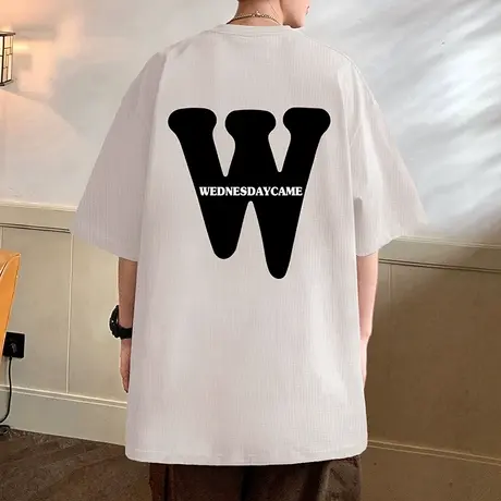 夏季华夫格短袖T恤男ins潮流重磅2024新款男装上衣宽松设计感半袖商品大图