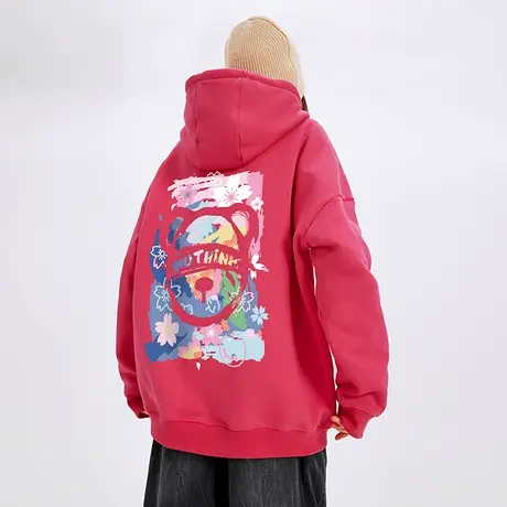 Nuthink带帽中性加肥加大可爱小熊卫衣男潮国潮宽松加绒帽衫春季商品大图