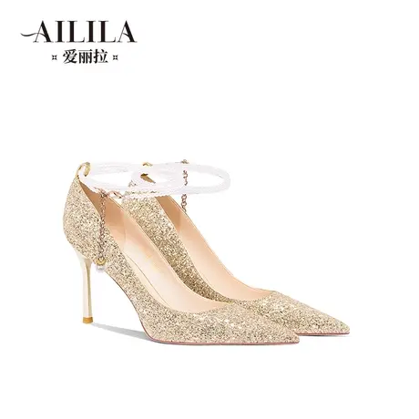 爱丽拉法式水晶结婚鞋女2023新款香槟色新娘高跟鞋禾秀主婚纱两穿图片