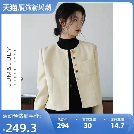 嘉茱莉2023秋季新款短款宽松小香风外套女小个子短外套圆领上衣商品大图