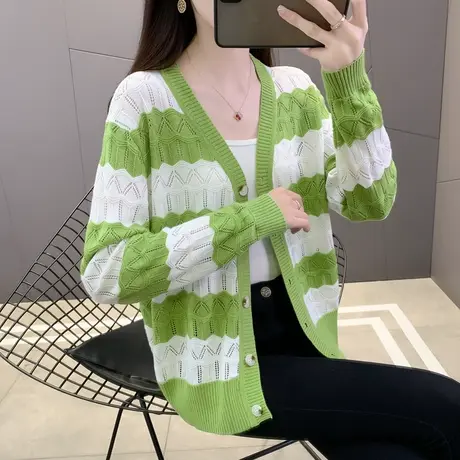 秋季2024年新款女装镂空女士毛衣针织开衫外套薄款高级感春秋上衣图片