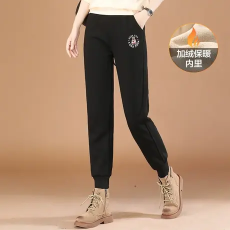 韩潮袭人松紧腰刺绣加绒加厚休闲裤女2023冬季新款束脚运动卫裤商品大图
