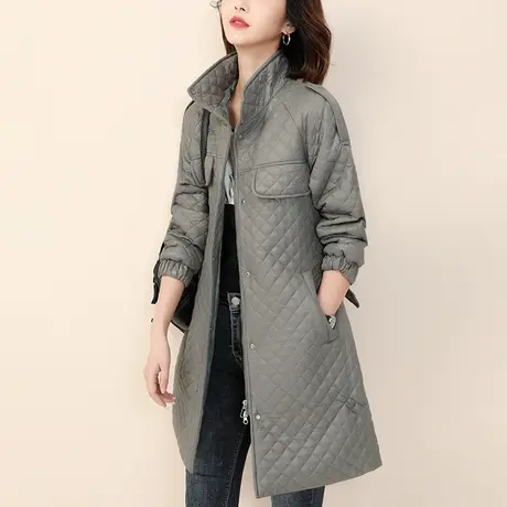 韩潮袭人高级感立领格纹棉衣女2023冬新款时尚洋气中长款棉服外套图片