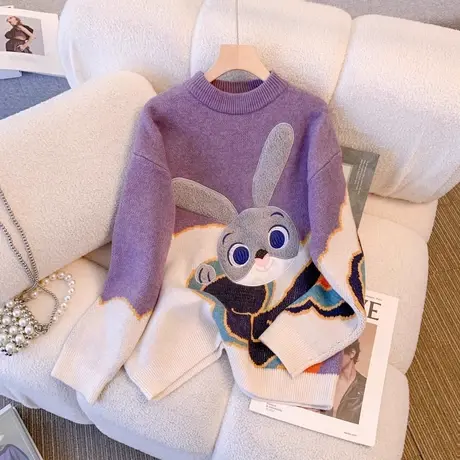 2023新款女装吉祥兔毛衣女套头宽松加厚打底衫秋冬爆款针织上衣女商品大图