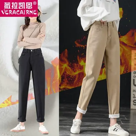 黑色牛仔裤女直筒宽松春秋冬2023新款高腰显瘦大码加绒老爹萝卜裤图片