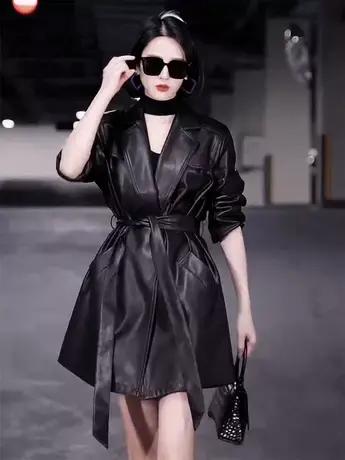 2023秋季休闲皮衣外套女韩版机车服宽松时尚黑色小西装pu夹克风衣商品大图