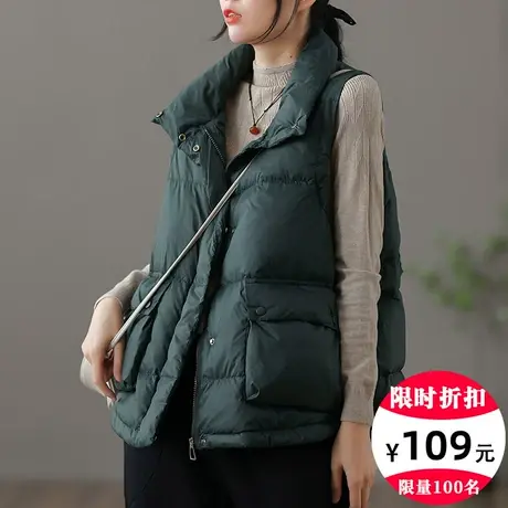 dza 复古工字短款羽绒马甲女秋冬百搭白鸭绒马夹坎肩宽松背心上衣商品大图