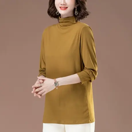 半高领打底衫女秋冬新款加肥加大码女装宽松中年妈妈显瘦长袖t恤图片