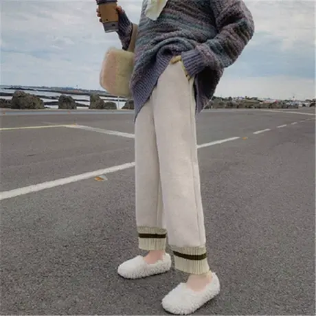加厚毛呢裤子女秋冬宽松网红奶奶裤高腰直筒显瘦百搭休闲阔腿裤女图片