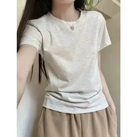 美式短袖正肩t恤女夏季2024新款显瘦修身辣妹短款上衣设计感小众图片