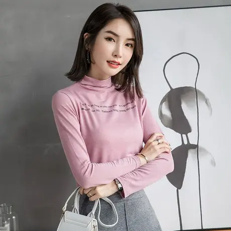 字母打底衫女长袖2022新款秋季韩版修身小高领上衣莫代尔薄款T恤图片