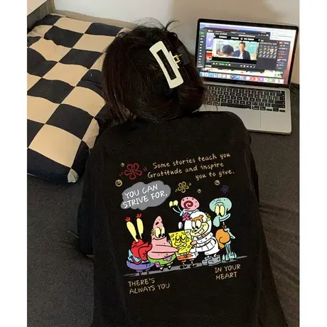 胖mm国潮美式复古短袖t恤女2022年新款ins潮牌街头设计感上衣夏季商品大图