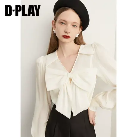 DPLAY2023年秋装温柔法式V领鎏光纱小衫宽松显瘦衬衫图片