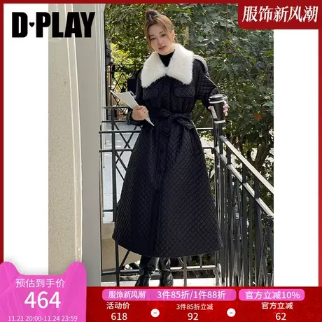 DPLAY冬御寒王者经典黑拼白可拆毛领云朵加倍温暖棉服长外套商品大图