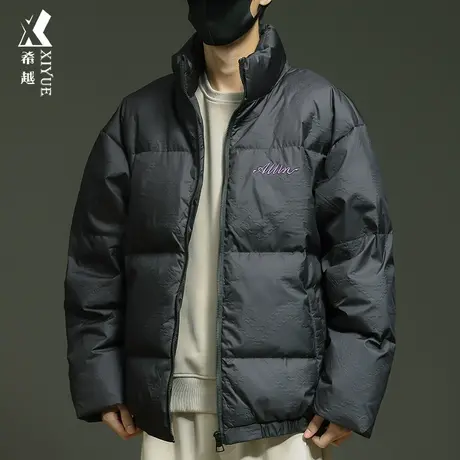 新国标鸭绒保暖羽绒服男冬季宽松加厚大码男士黑色面包服短款外套商品大图