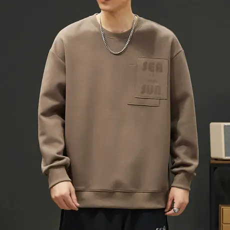 高端重磅男士春季潮牌痞帅圆领卫衣春秋款男生无帽套头长袖上衣服商品大图