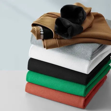 春秋款华夫格卫衣男士高端休闲打底衫纯色商务圆领长袖T恤男外套商品大图