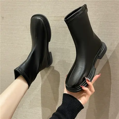 英伦风短靴女2024年新款秋冬季法式小踝靴马丁靴瘦瘦靴平底单靴子商品大图