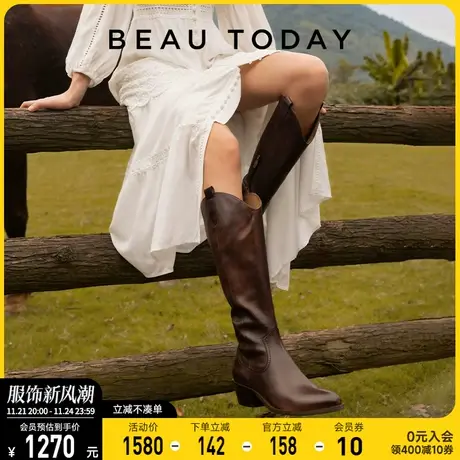 BeauToday西部牛仔靴女春秋复古长筒靴BT骑士靴子不过膝长靴女靴商品大图